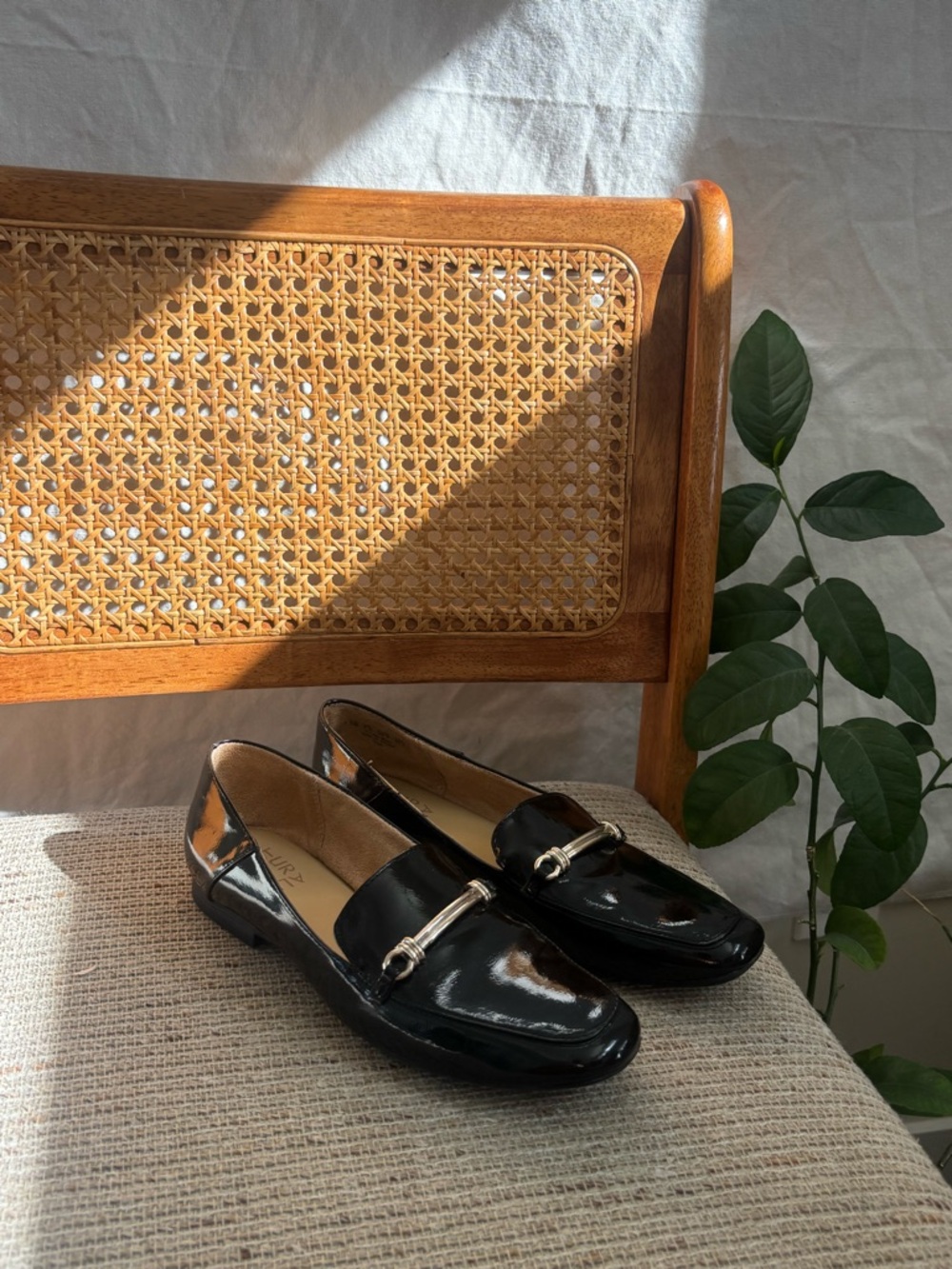 Naturalizer Black Patent Loafers with Silver Hardware
